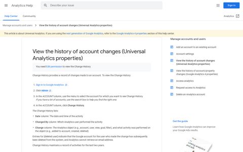 View the history of account changes (Universal Analytics ...