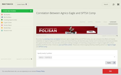 Correlation between Agnico Eagle and SPTSX Comp | AEM vs ...