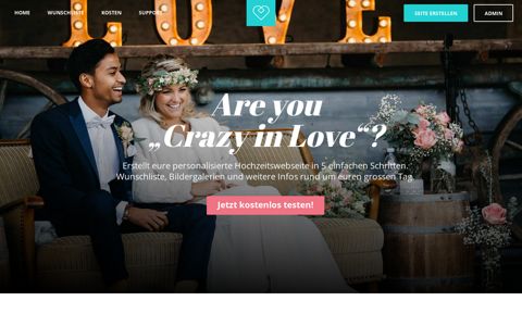 Crazy in Love - Hochzeitshomepage mit Wunschliste