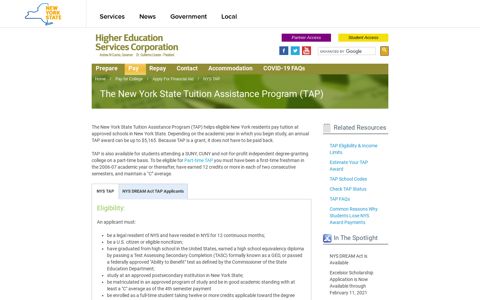 NYS TAP - NYS Higher Education Services Corporation
