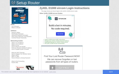 Login to ZyXEL D1000 eircom Router - SetupRouter