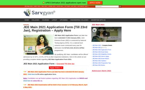 JEE Main 2021 Application Form (Released), Registration ...