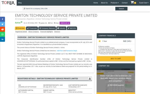 EMITON TECHNOLOGY SERVICE PRIVATE LIMITED - Tofler