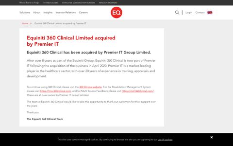 Equiniti 360 Clinical Limited acquired by Premier IT - Equiniti
