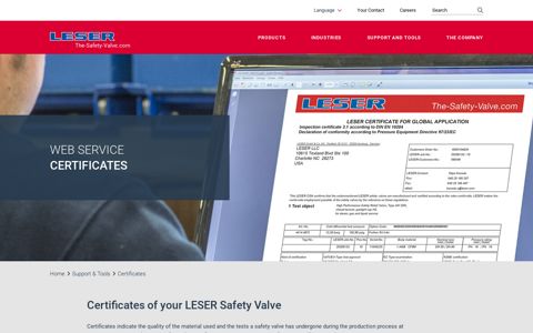 CERTIFICATES - Download of Safety Valve ... - LESER