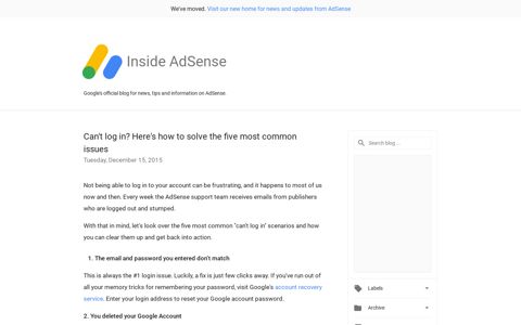 Can't log in? Here's how to solve the five ... - Inside AdSense