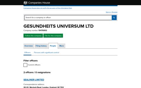 GESUNDHEITS UNIVERSUM LTD - Officers (free information ...