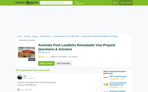 Australia Post Load&Go Reloadable Visa Prepaid Questions ...