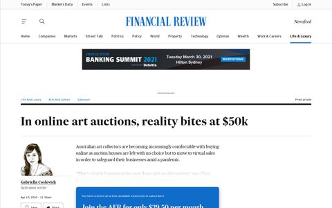 In online art auctions, reality bites at $50k - Financial Review