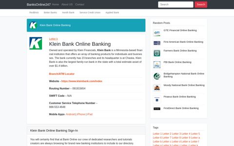 Klein Bank Online Banking Sign-In - Online Banking Information