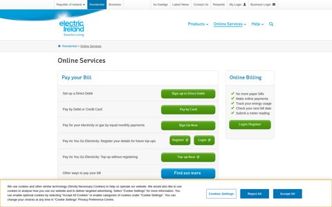 online services for residential customers - Electric Ireland
