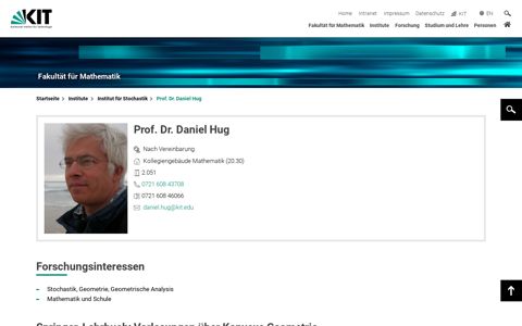 Prof. Dr. Daniel Hug - KIT - Fakultät für Mathematik