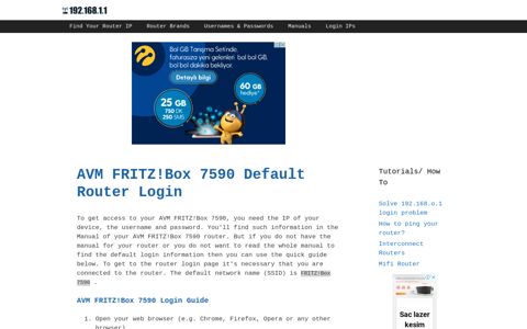 AVM FRITZ!Box 7590 - Default login IP, default username ...
