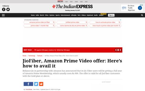 JioFiber, Amazon Prime Video offer: Here's how to avail it ...