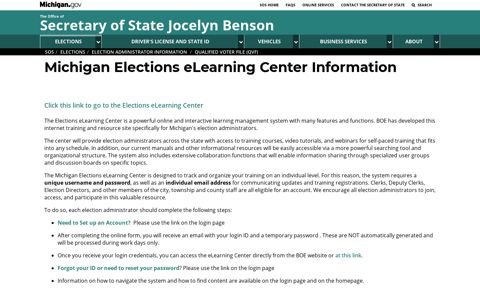 SOS - Michigan Elections eLearning Center Information