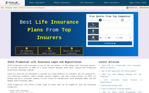ICICI Prudential Life Insurance Login and ... - PolicyX.com
