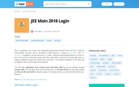 JEE Main 2018 Login, Syllabus, Colleges and Seat Matrix