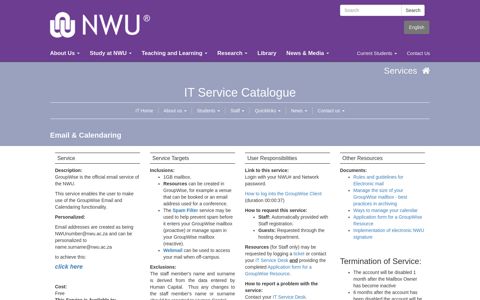Email & Calendaring | IT Service Catalogue | Services | NWU ...
