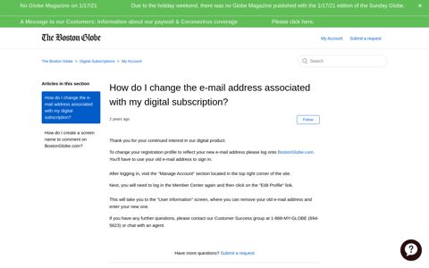 How do I change the e-mail address associated with my digital ...