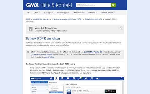 Outlook (POP3) einrichten - GMX Hilfe