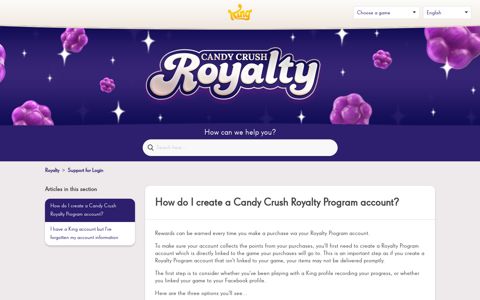 How do I create a Candy Crush Royalty Program account ...
