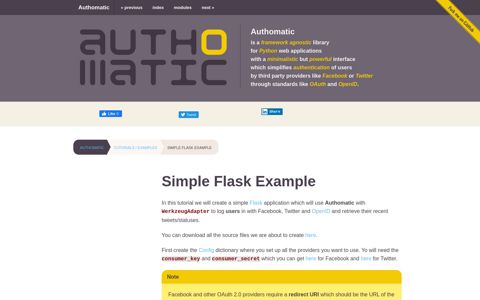Simple Flask Example | Authomatic