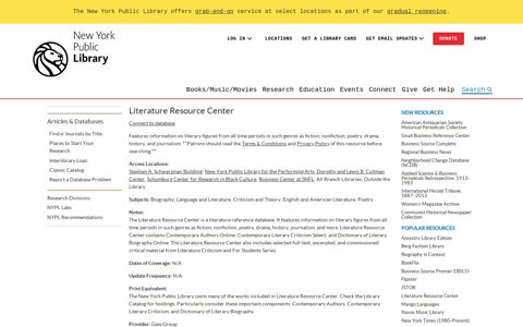 Literature Resource Center | The New York Public Library