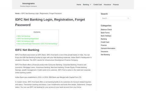 IDFC Net Banking Secure Login, Registration, Forget Password