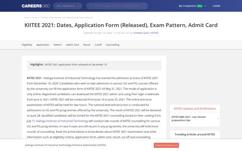 KIITEE 2021: Dates, Application Form (Released), Exam ...