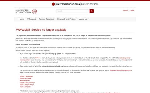 WWWMail: Service no longer available - URZ Heidelberg