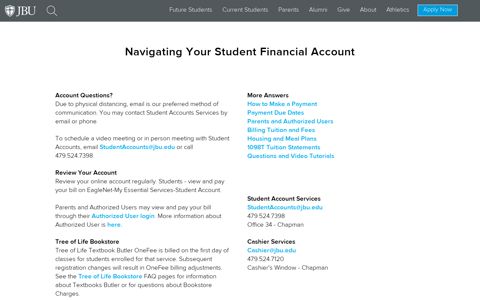 Student Accounts Services - John Brown University