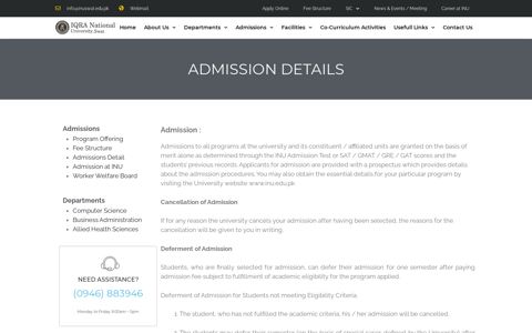 Admissions Detail - INU - Iqra National University