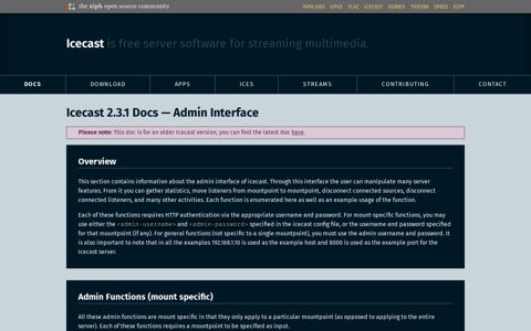 Icecast 2.3.1 Docs — Admin Interface
