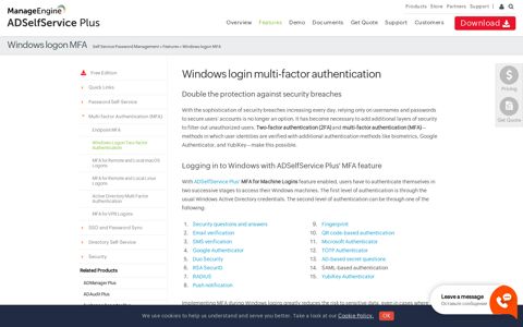 Multi-factor Authentication Solution for Windows Logins