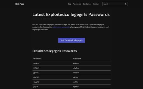 Latest Exploitedcollegegirls Passwords - XXX-Pass