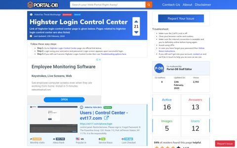 Highster Login Control Center - Portal-DB.live