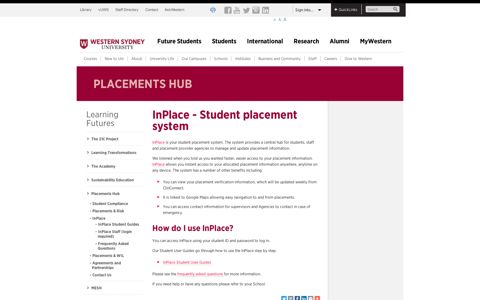 InPlace - Student placement system | Western Sydney University