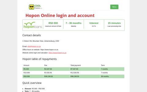 Hopon Online login and account - Online loans in South Africa