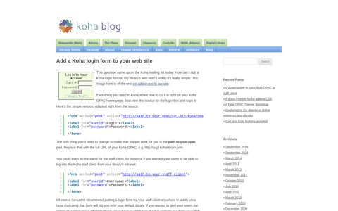 Add a Koha login form to your web site | Koha Blog
