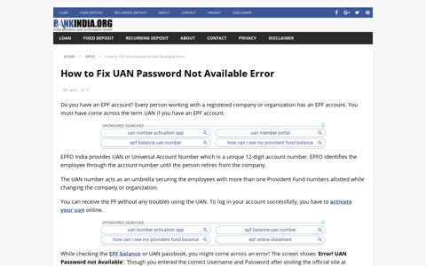 How to Fix UAN Password Not Available Error - BankIndia.org