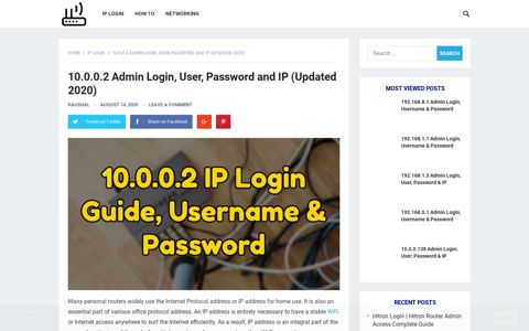 10.0.0.2 Admin Login, User, Password and IP (Updated 2020)