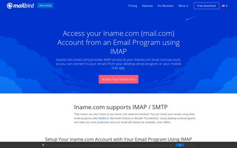 Access your Iname.com (mail.com) email with IMAP ... - Mailbird