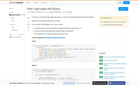 Fake LogIn page with jQuery - Stack Overflow