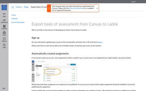 Export basis of assessment from Canvas to Ladok: Canvas at ...