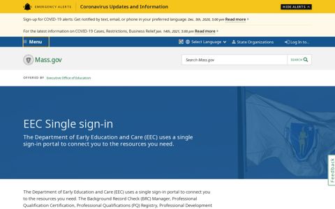 EEC Single sign-in | Mass.gov