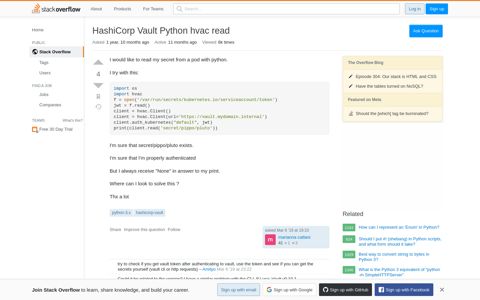 HashiCorp Vault Python hvac read - Stack Overflow
