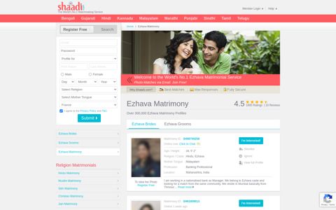 Ezhava Matrimony & Matrimonial Site - Shaadi.com
