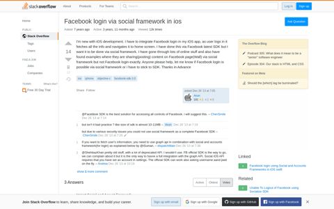 Facebook login via social framework in ios - Stack Overflow