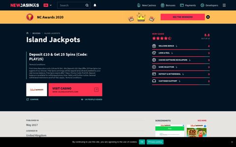 Island Jackpots | Deposit £10 & Get 25 Spins | NewCasinos.com