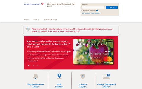 New York Child Support Debit Card - Home Page
